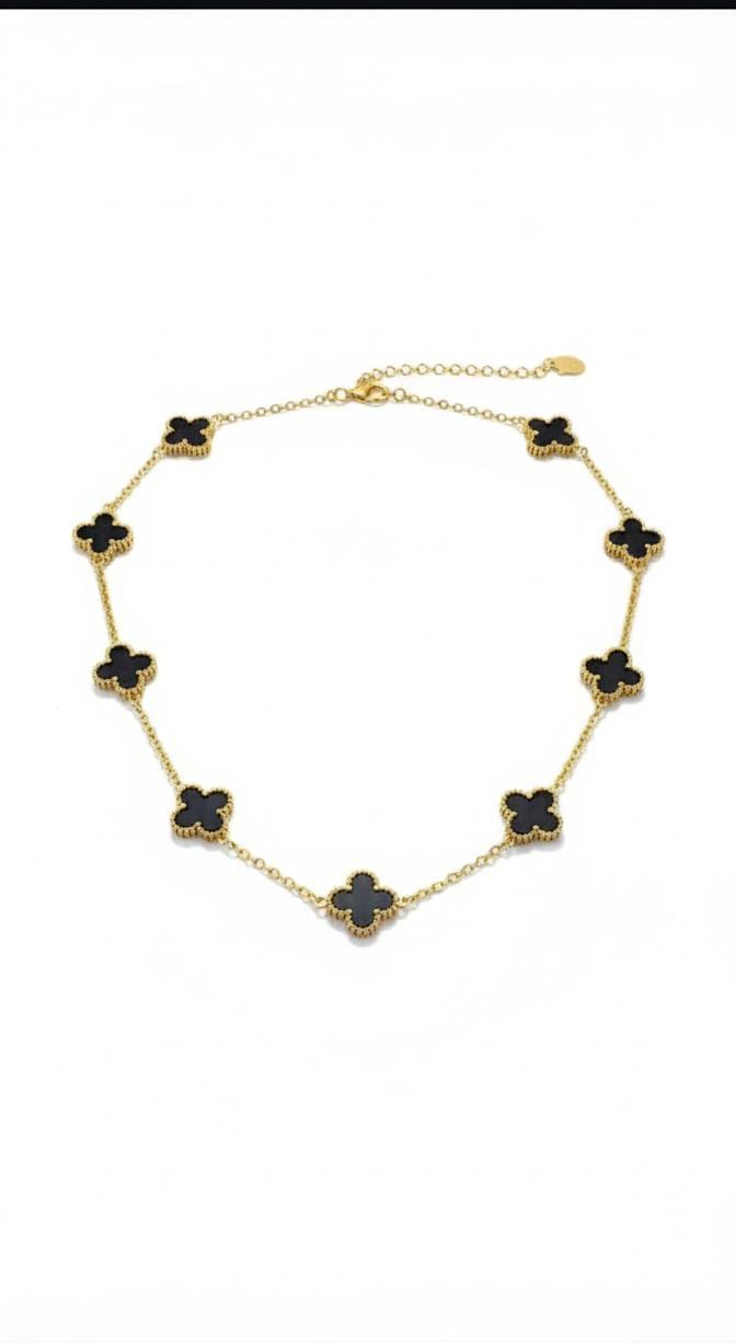 Van Cleef & Arpels Vintage Alhambra 10-Motif Necklace in Yellow Gold and Onyx
