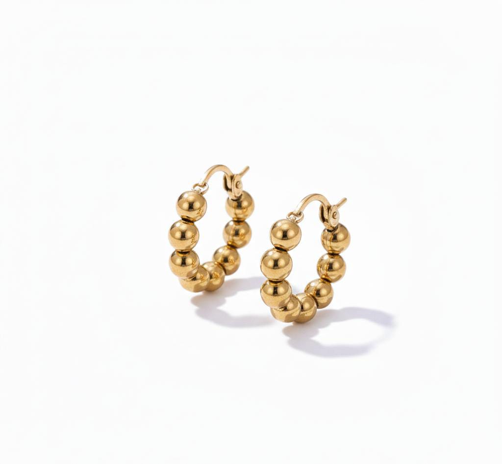 Chunky Gold Beaded Hoop Earrings - Timeless & Chic