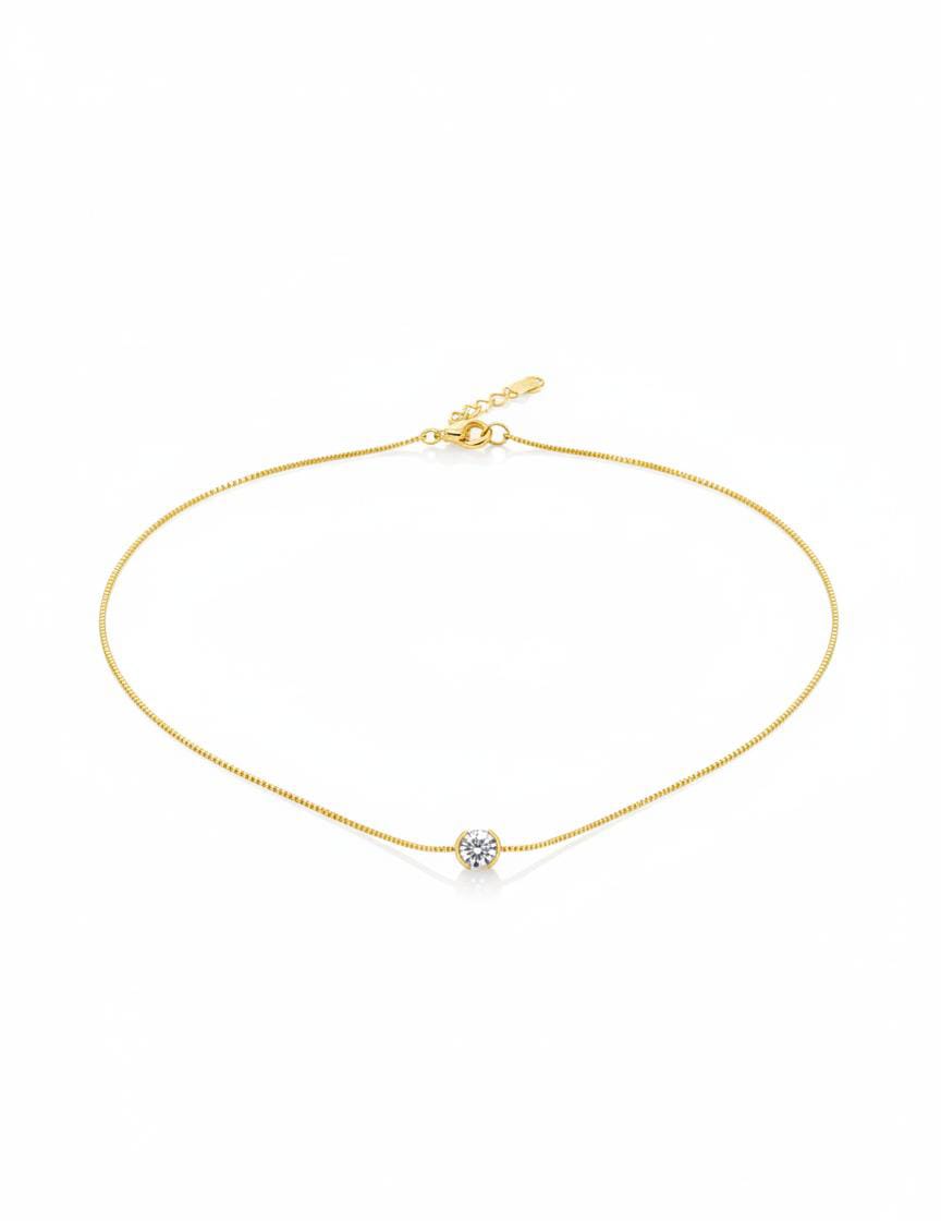"Dainty Gold Plated Solitaire Diamond Necklace"