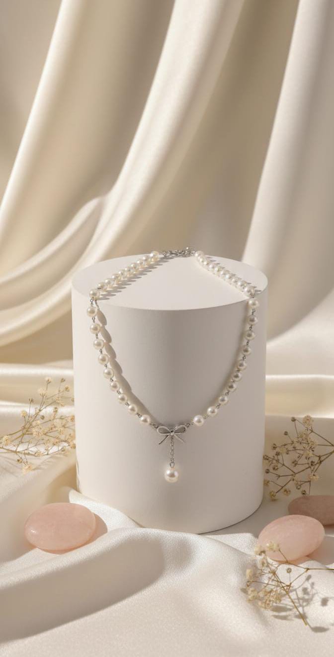 Elegant Freshwater Pearl and Bow Tie Choker Necklace