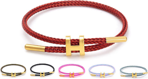 Bracelet Tressé Élégant avec Fermoir "H" Doré – Ajustable et Mixte