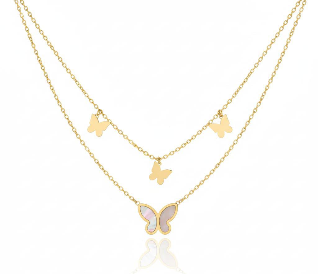 Elegant Gold Butterfly Layered Necklace