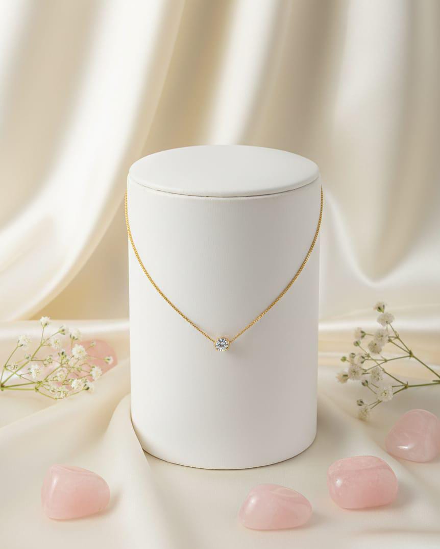 "Dainty Gold Plated Solitaire Diamond Necklace"