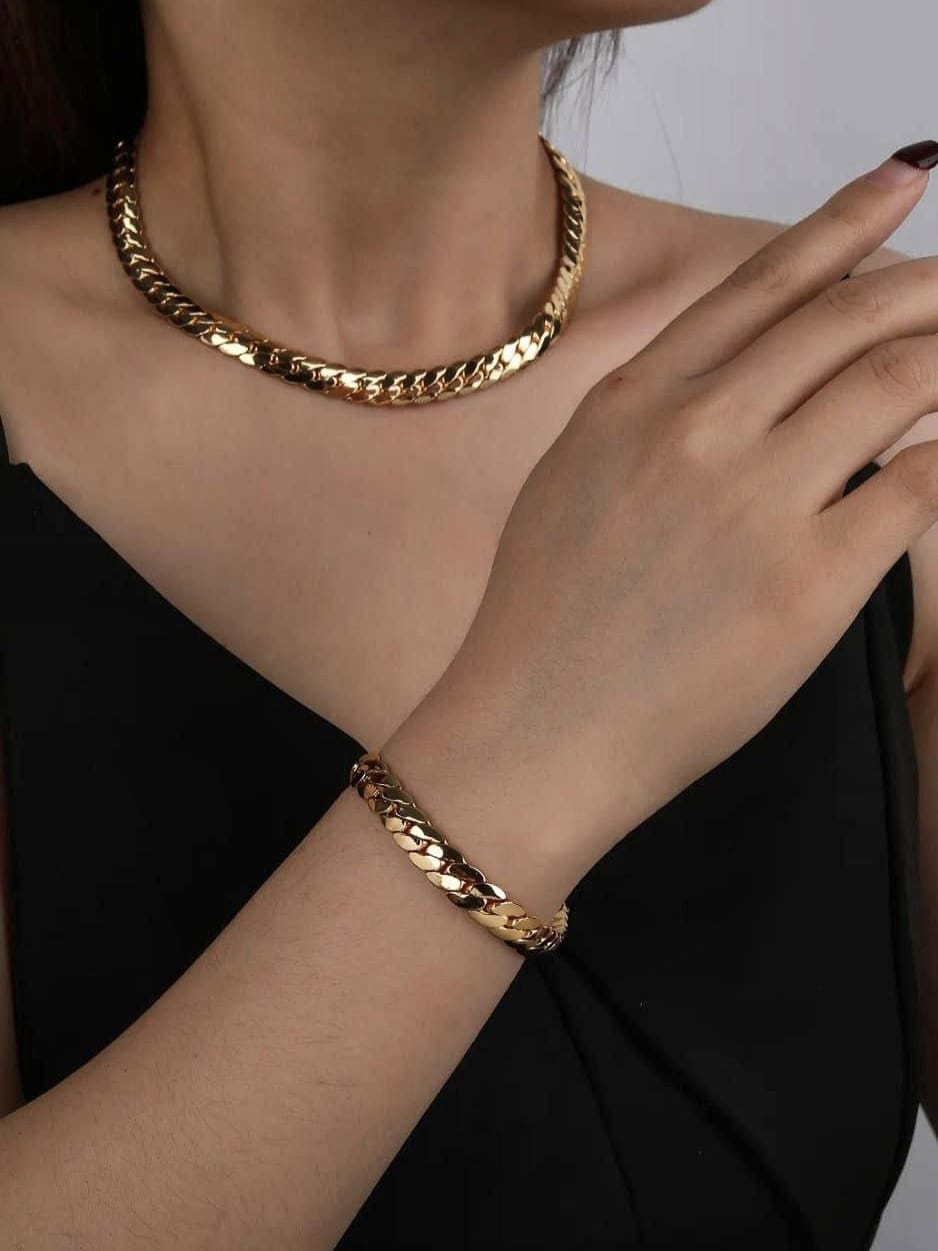 Gold Chain Necklace & Bracelet Set