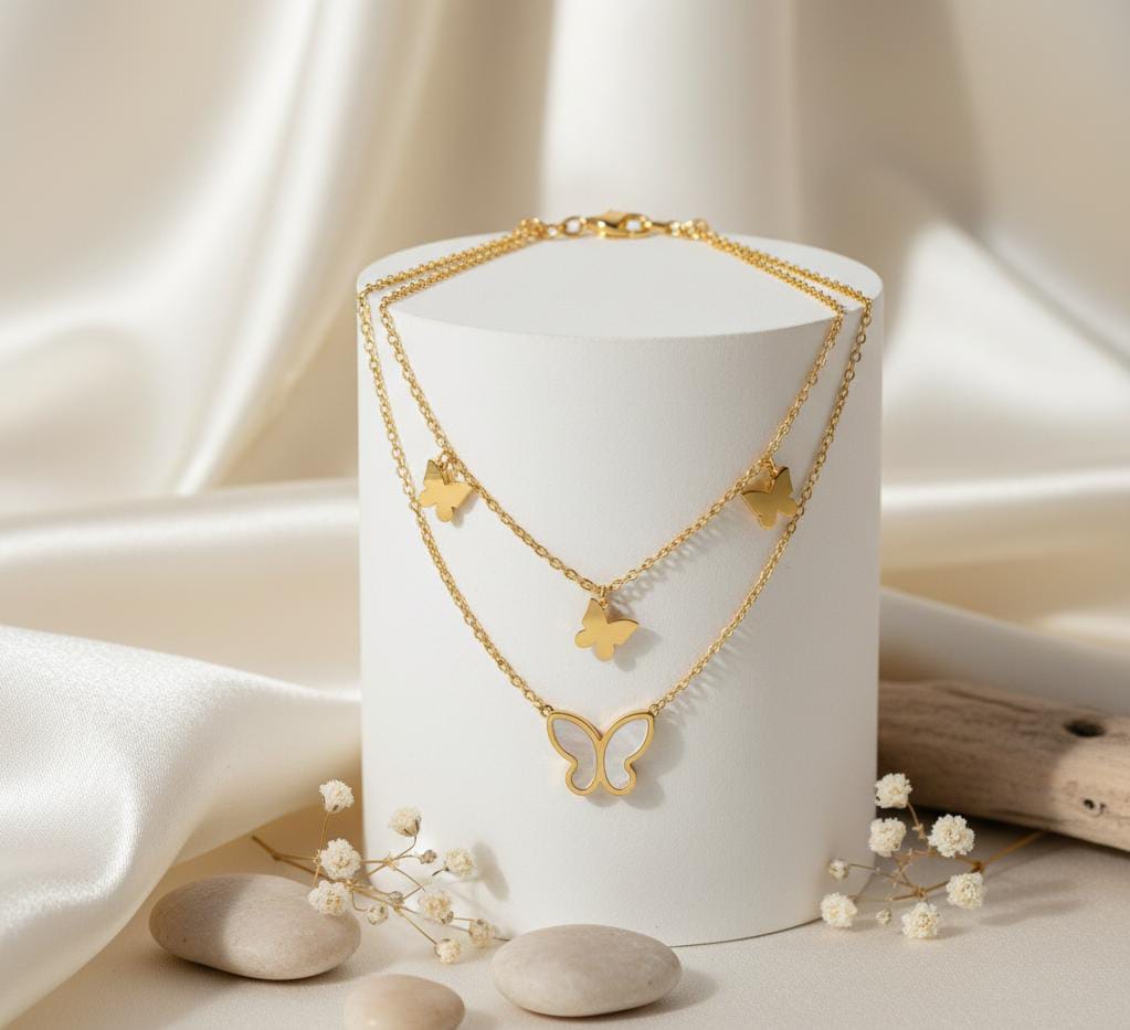 Elegant Gold Butterfly Layered Necklace
