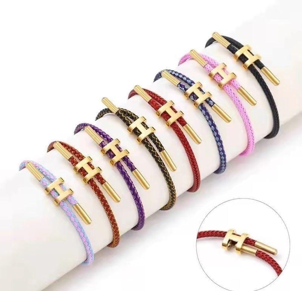 Bracelet Tressé Élégant avec Fermoir "H" Doré – Ajustable et Mixte