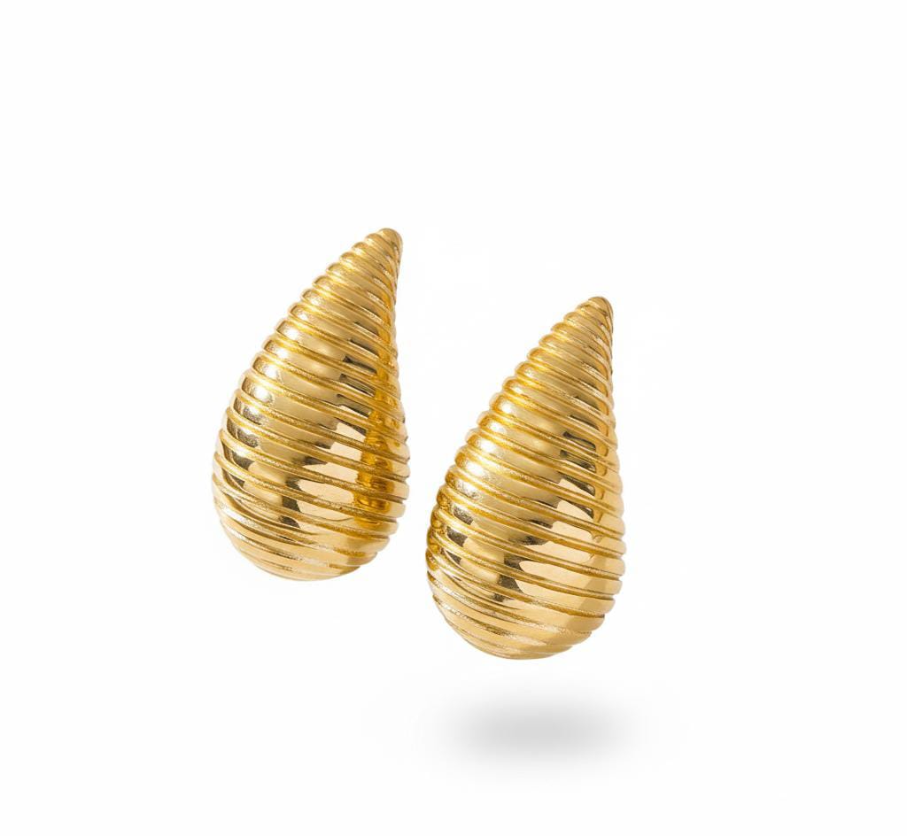 Gold Fluted Teardrop Earrings
