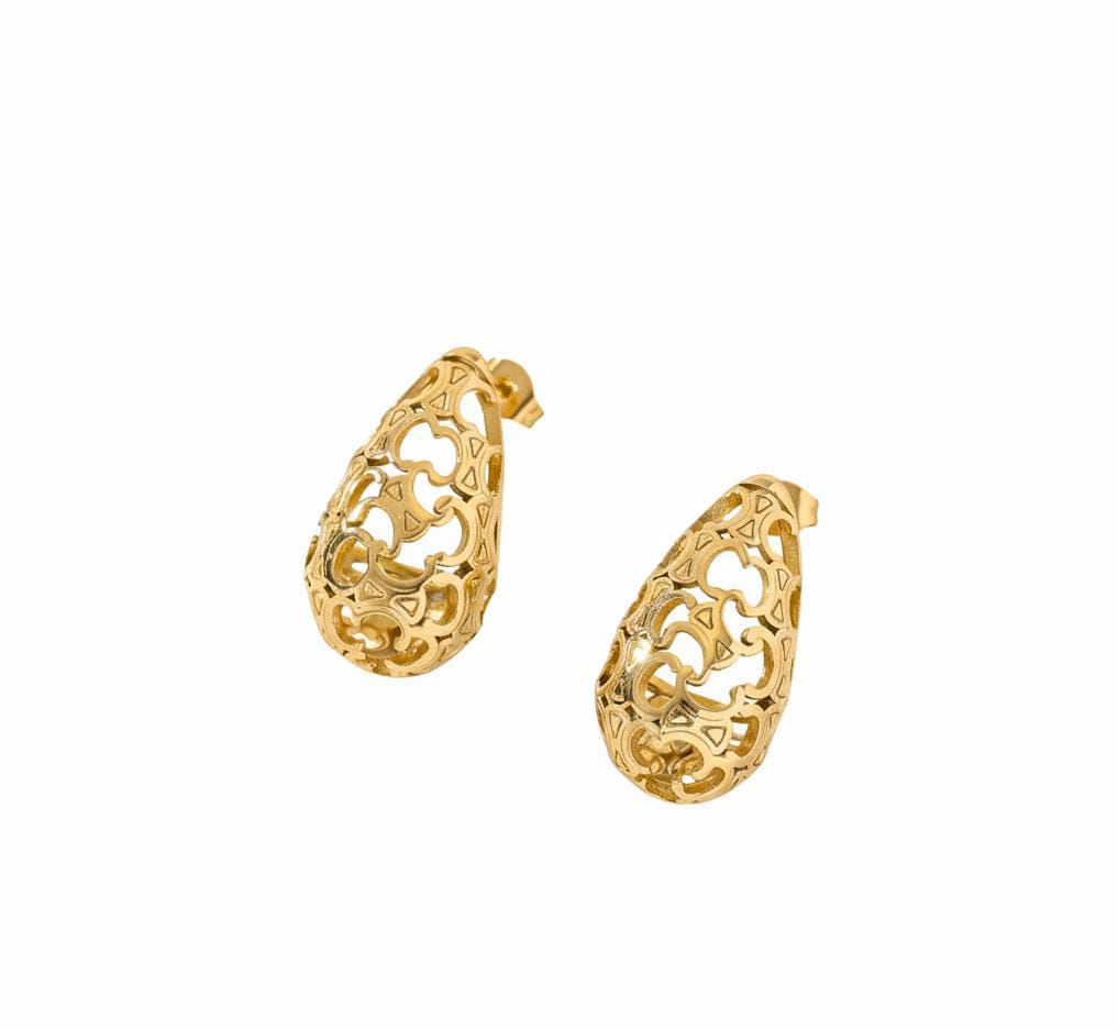 Elegant Gold-Coloured Openwork Hoop Earrings