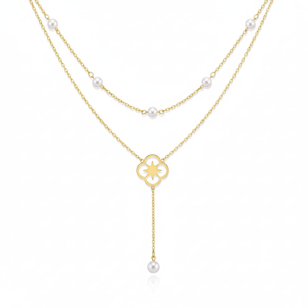 necklace features a two-strand design