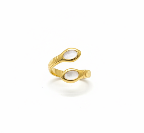 Gold Ring with White Stones on White Background