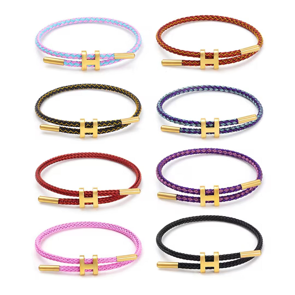 Bracelet Tressé Élégant avec Fermoir "H" Doré – Ajustable et Mixte