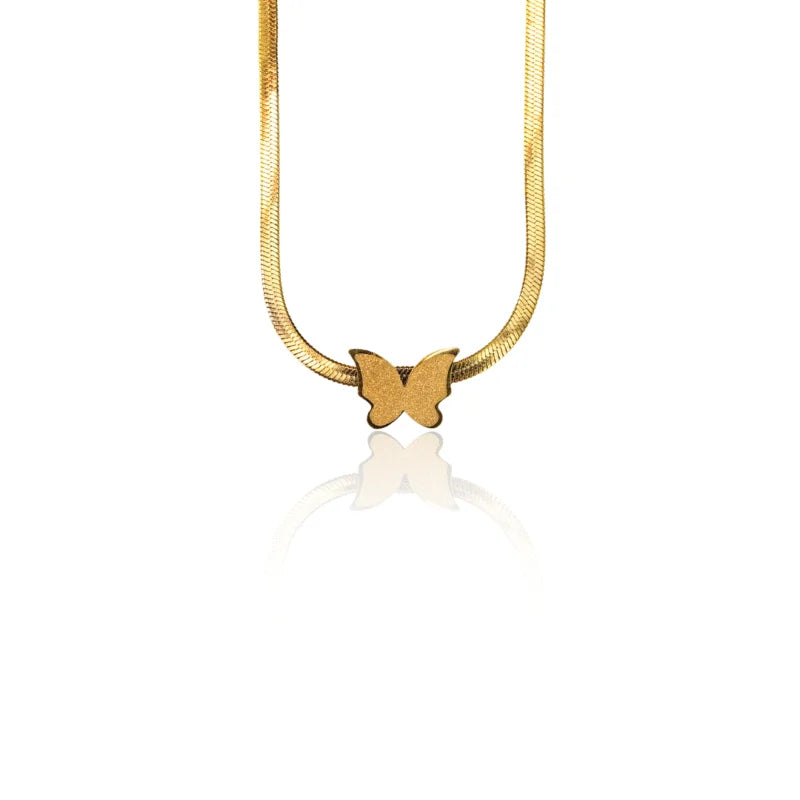 Golden Butterfly Charm Necklace Set